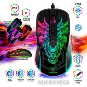 Mouse Gamer LED INFERNO MIC M816 USB RGB RUNNING 7B 7200DPI MICRONICS COD 8355